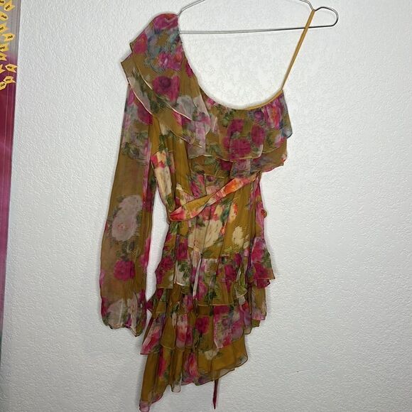 NWT Rococo Sand Avar Belted One Shoulder Dress in Ochre Revolve Large - Picture 6 of 13